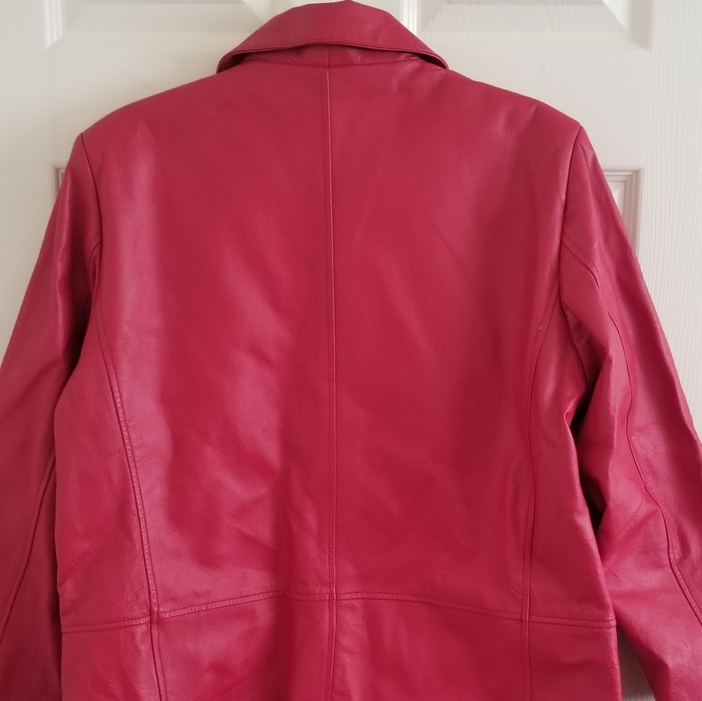 CLIO faux red leather jacket.